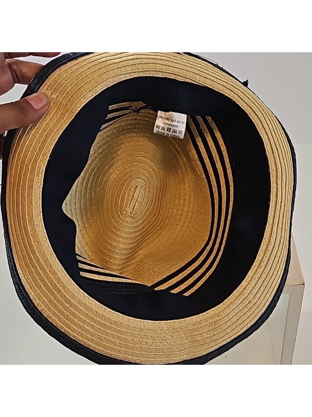 Summer Fedora Hat 100% paper straw Unisex black detail British Style Handmade - Picture 16 of 17